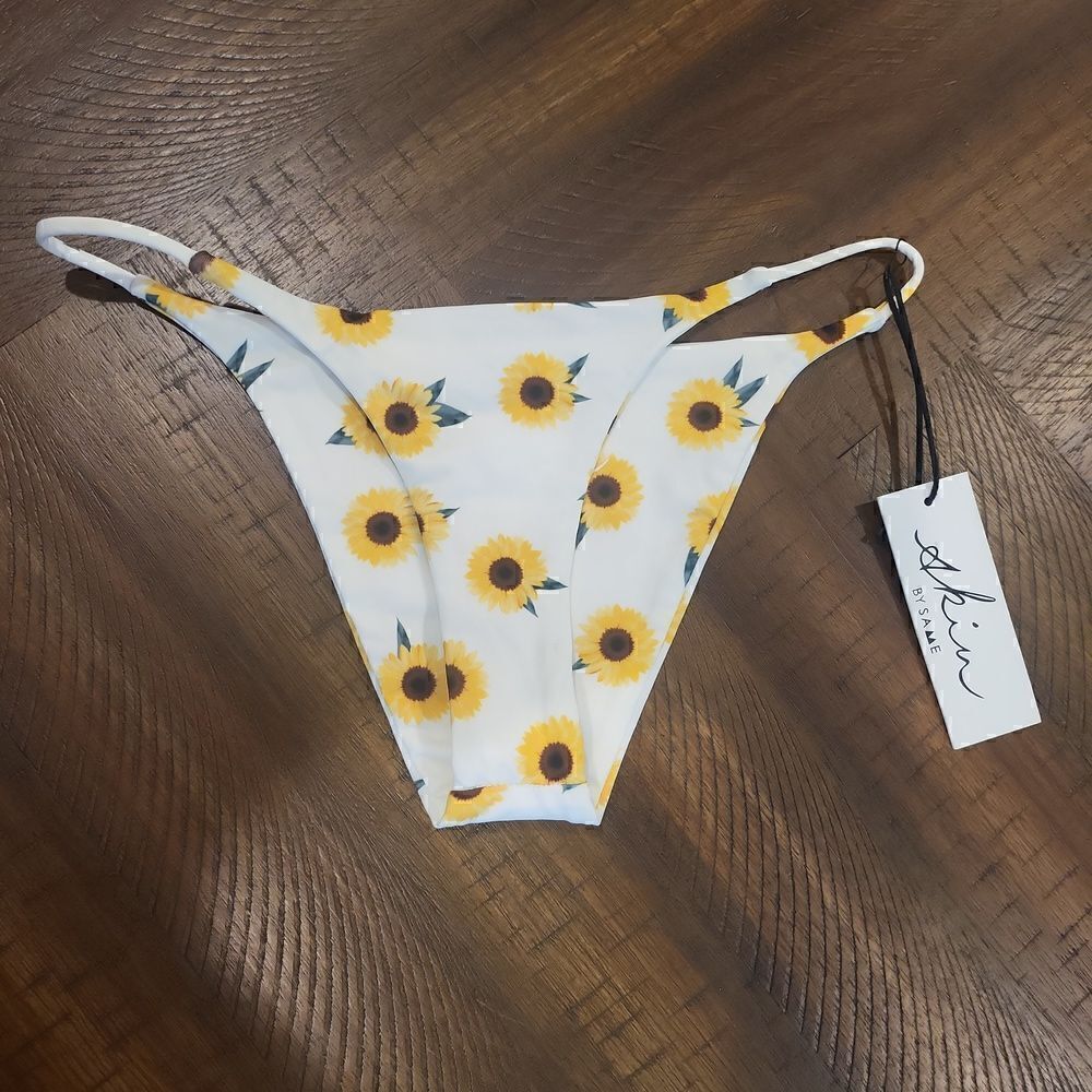 Cheeky Sunflower Bikini Bottom Small White with Sunflowers NWT